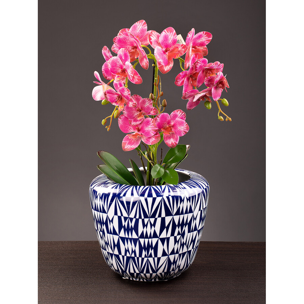 Кашпо с орнаментом в сочетании белого и синего цвета Artistic Flowerpot