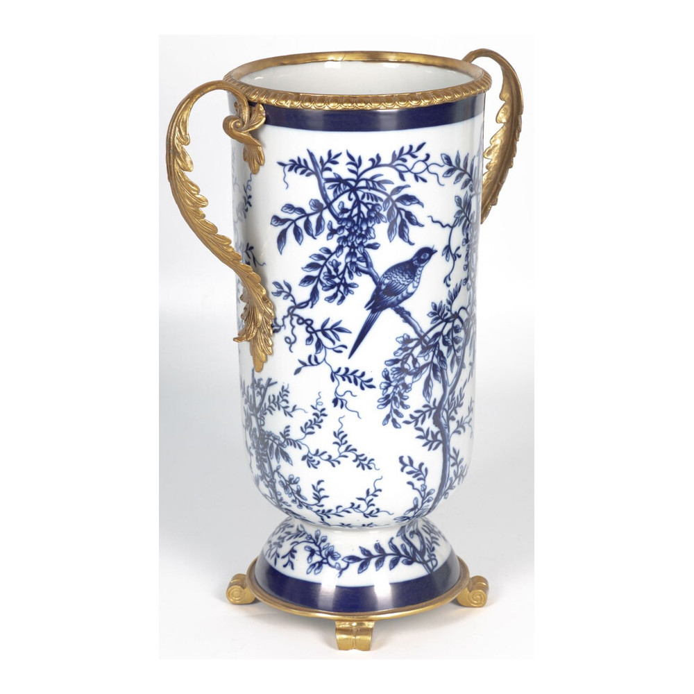Ваза с бронзовыми ручками и синим цветочным узором Blue & White Ornament
