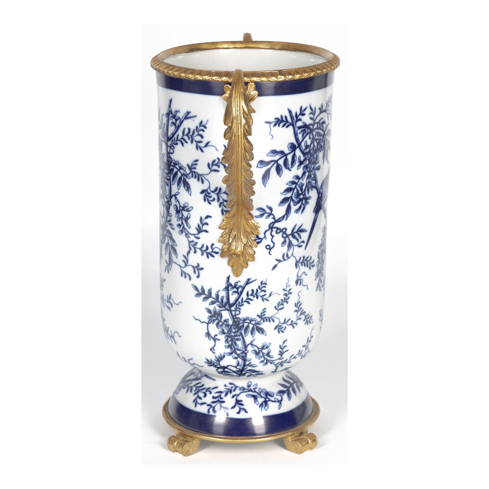 Ваза с бронзовыми ручками и синим цветочным узором Blue & White Ornament