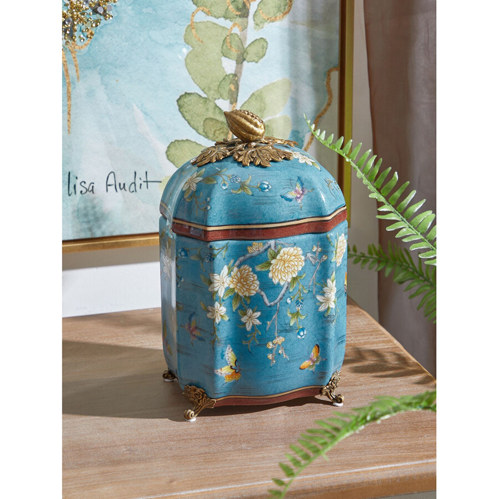 Ваза голубая с крышкой и цветочным узором Genuine Chinese Classics