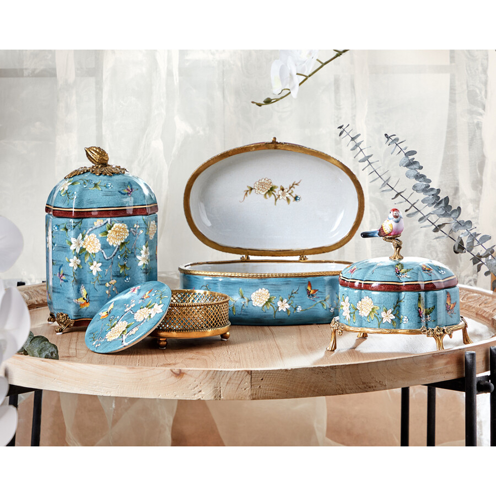 Ваза голубая с крышкой и цветочным узором Genuine Chinese Classics