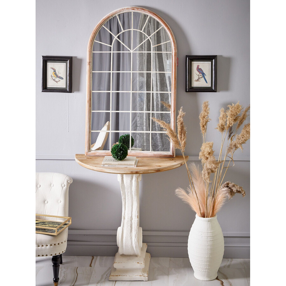 Зеркало-окно настенное в венецианском стиле с деревянной рамой бежевого цвета Venetian Smooth