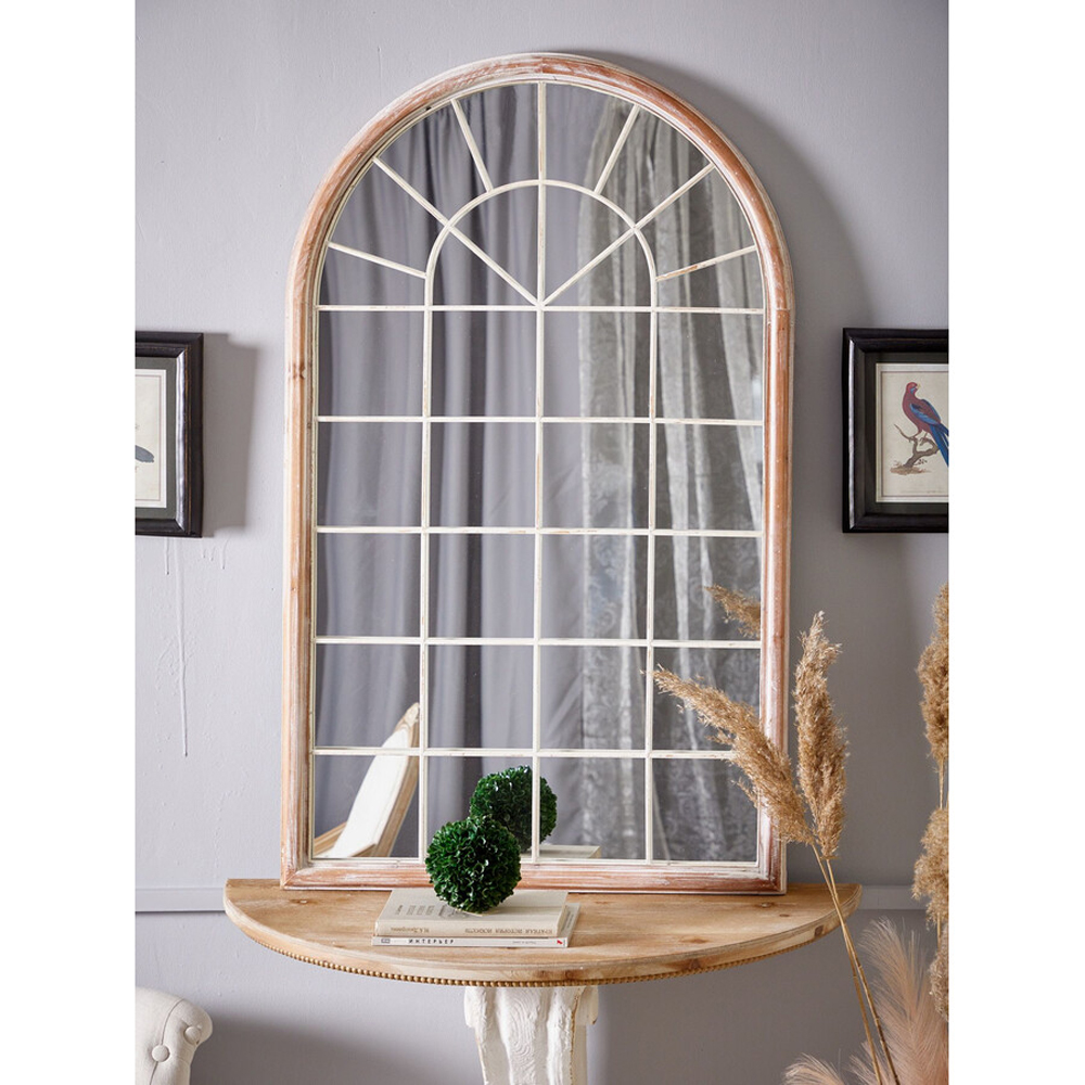Зеркало-окно настенное в венецианском стиле с деревянной рамой бежевого цвета Venetian Smooth