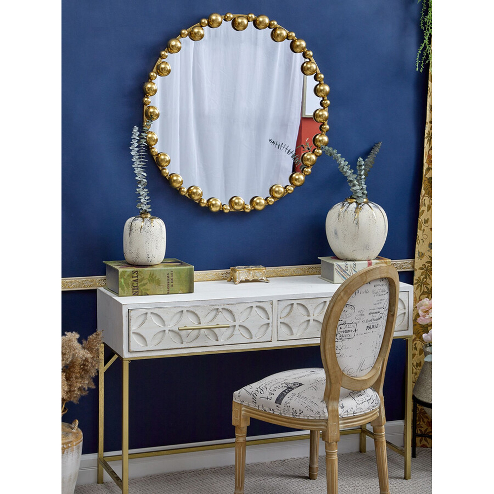 Зеркало круглое в фактурной золотистой раме из металла Mirror Golden Placer