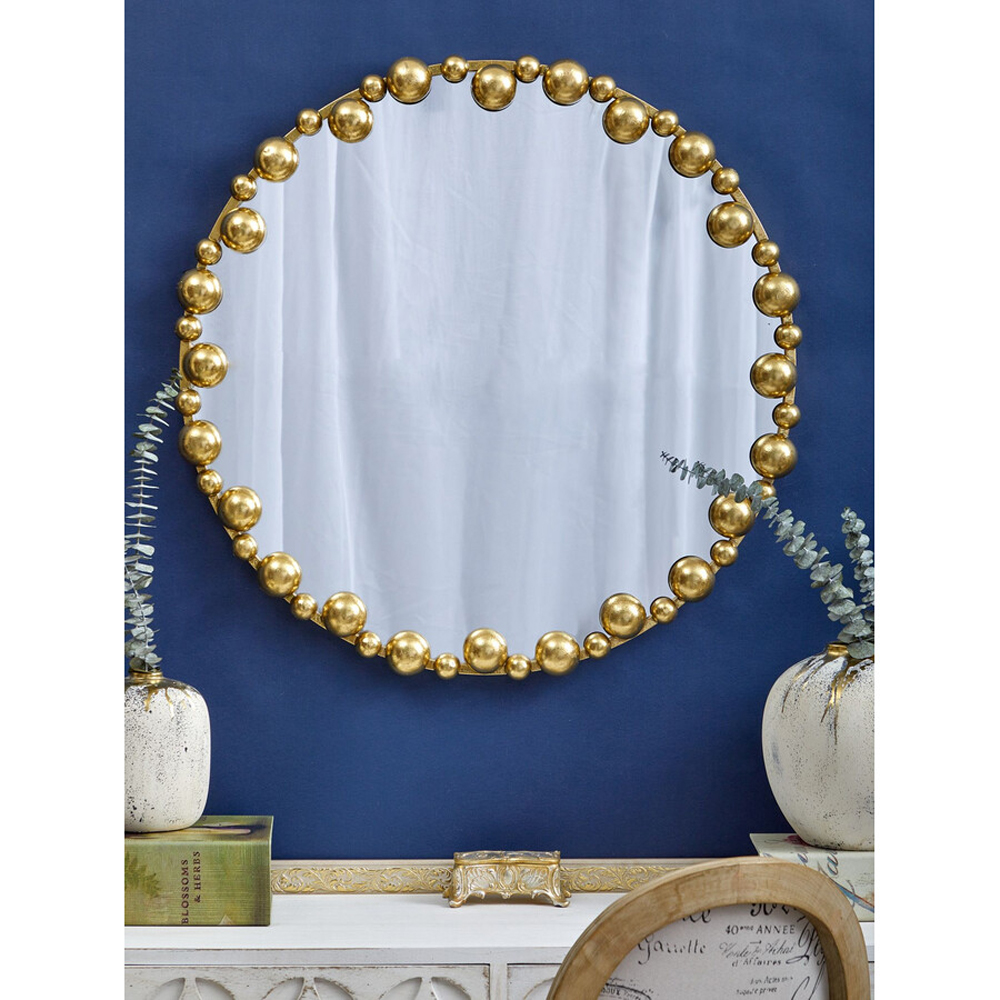 Зеркало круглое в фактурной золотистой раме из металла Mirror Golden Placer