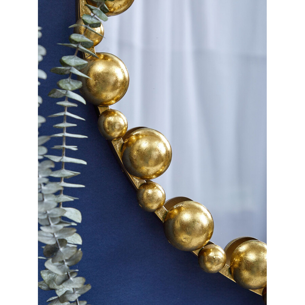 Зеркало круглое в фактурной золотистой раме из металла Mirror Golden Placer