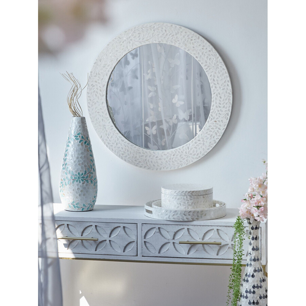 Зеркало круглое инкрустированное раковинами устриц Bone Inlay Dome Mirror White
