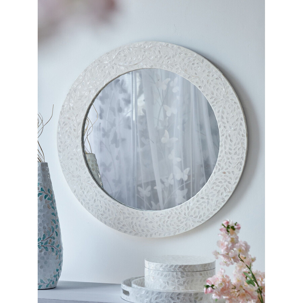 Зеркало круглое инкрустированное раковинами устриц Bone Inlay Dome Mirror White