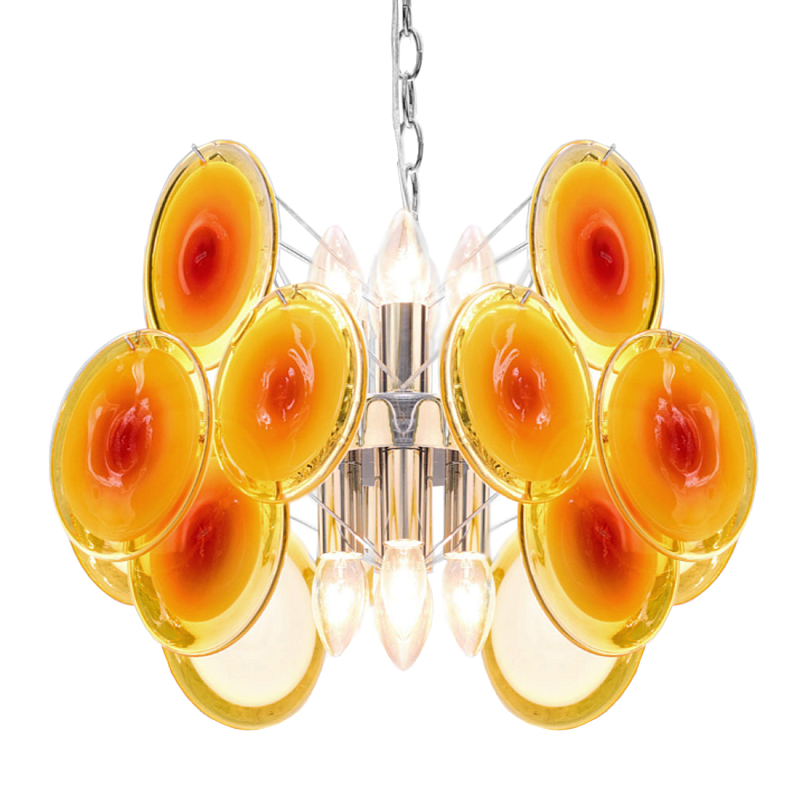 Люстра из оранжевых стеклянных дисков OrangeGlowing Reflectors