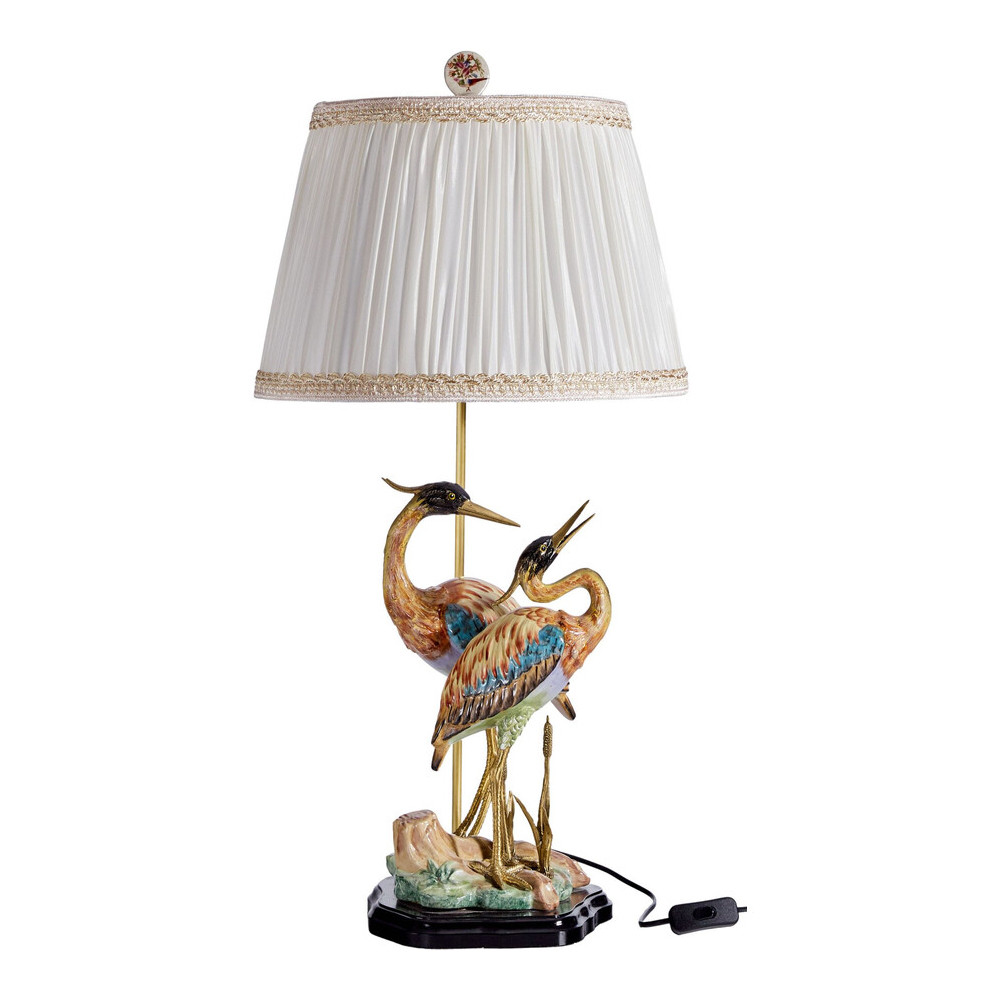 Настольная лампа с абажуром и основанием в виде двух цапель Porcelain Heron Lamp