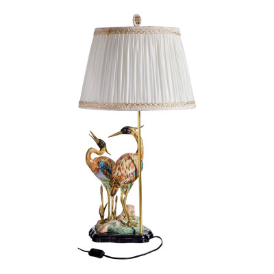 Настольная лампа с абажуром и основанием в виде двух цапель Porcelain Heron Lamp