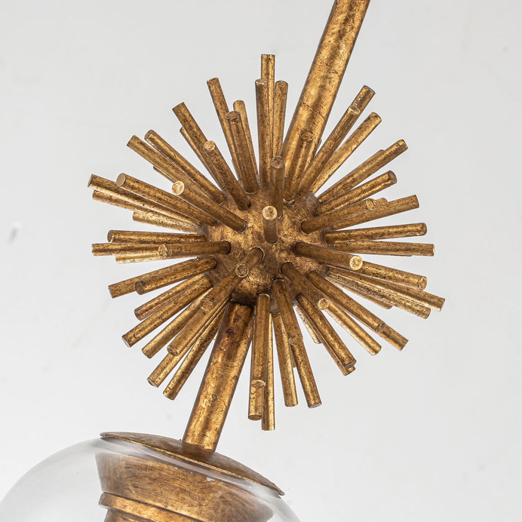 Подвесной светильник золотого цвета с колоколообразным стеклянным плафоном и декоративным элементом Elstead Lighting