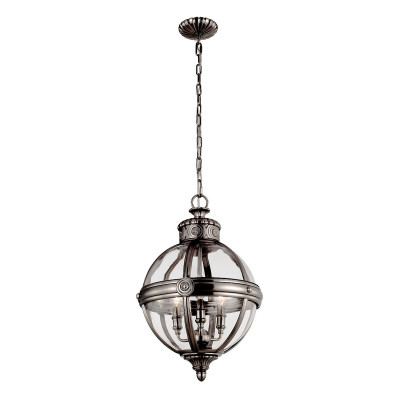 Подвесной светильник с прозрачным стеклянным плафоном в форме шара цвета никеля в индустриальном стиле на цепи 3 лампы Feiss