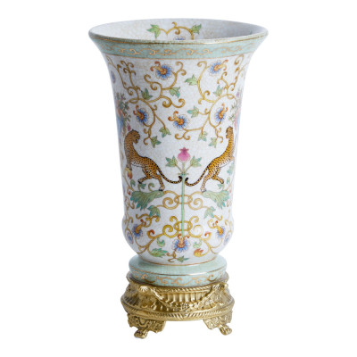Ваза из фарфора на бронзовом основании Turquoise Blooming Garden