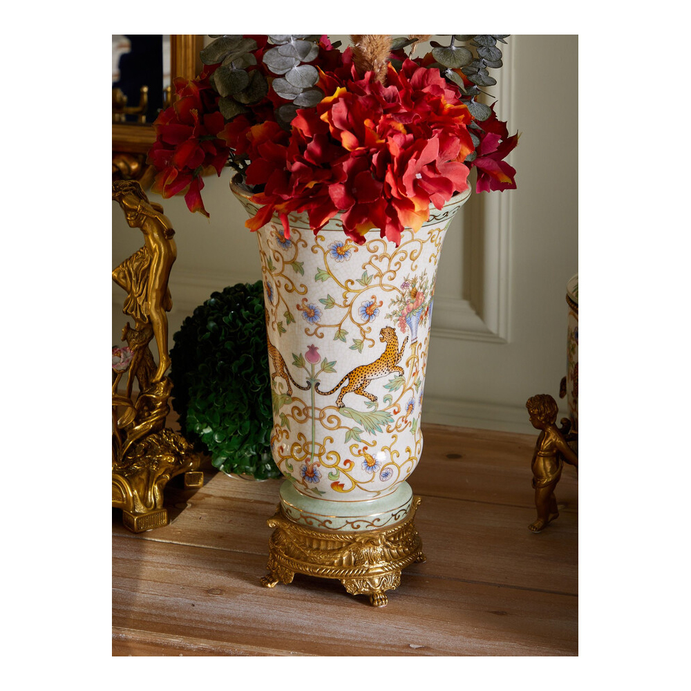 Ваза из фарфора на бронзовом основании Turquoise Blooming Garden