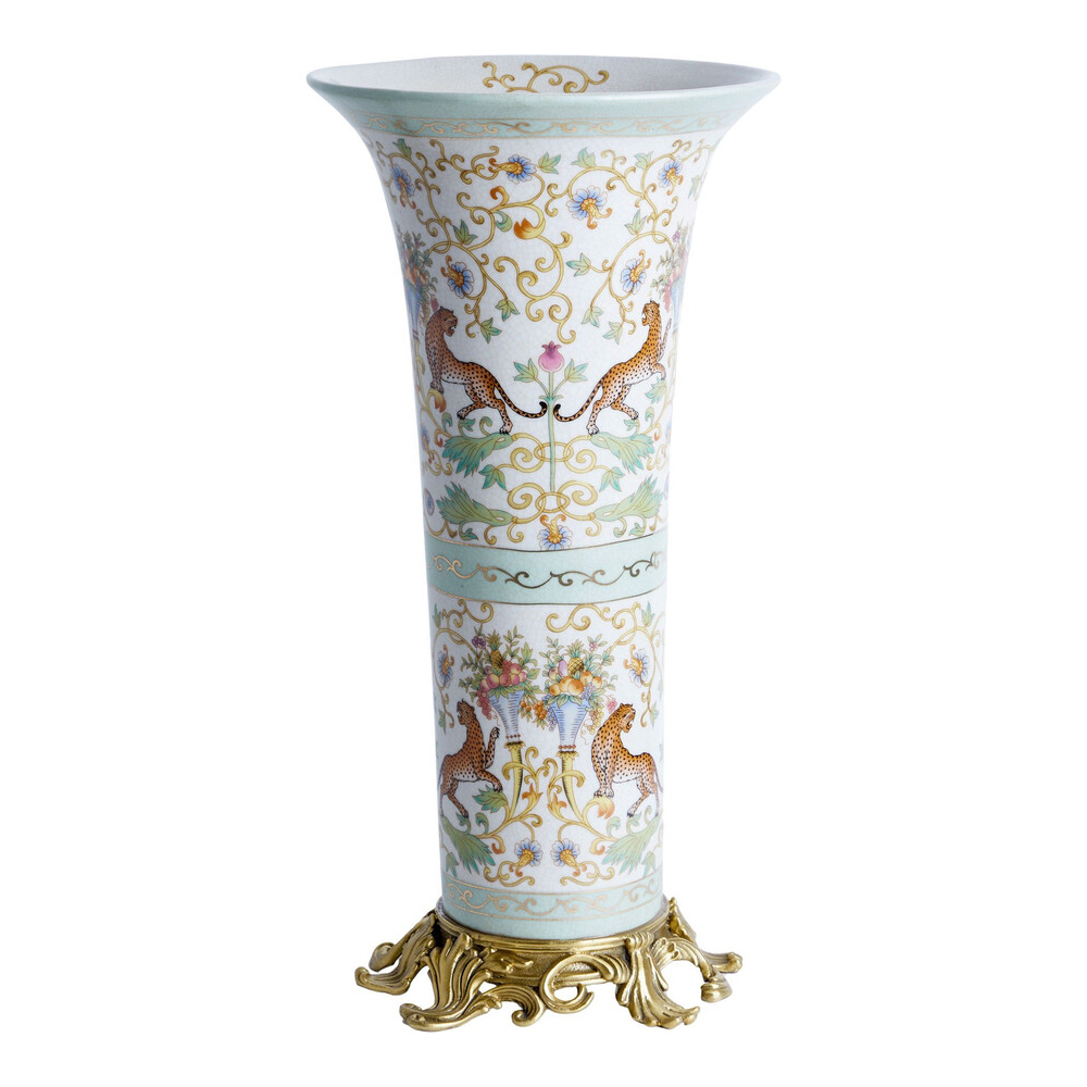 Ваза высокая из фарфора на бронзовом основании Turquoise Blooming Garden