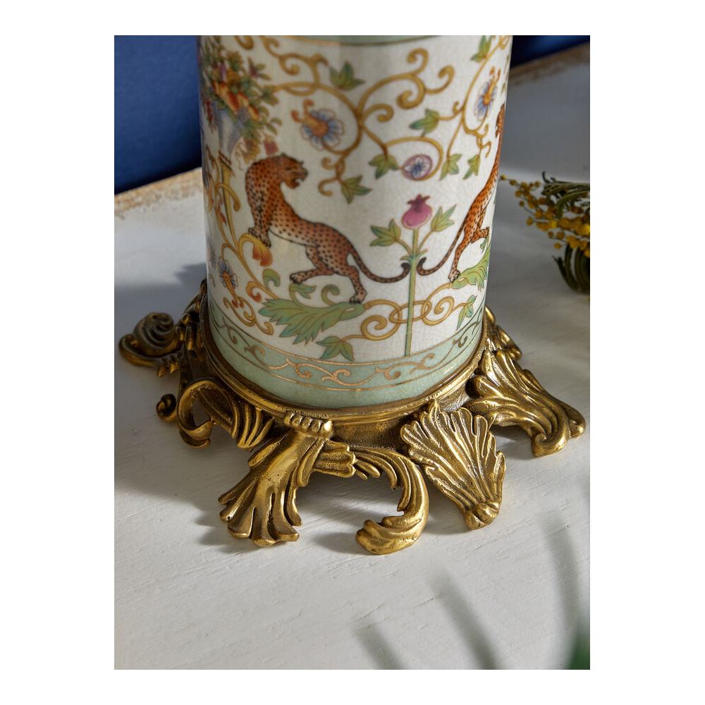 Ваза высокая из фарфора на бронзовом основании Turquoise Blooming Garden