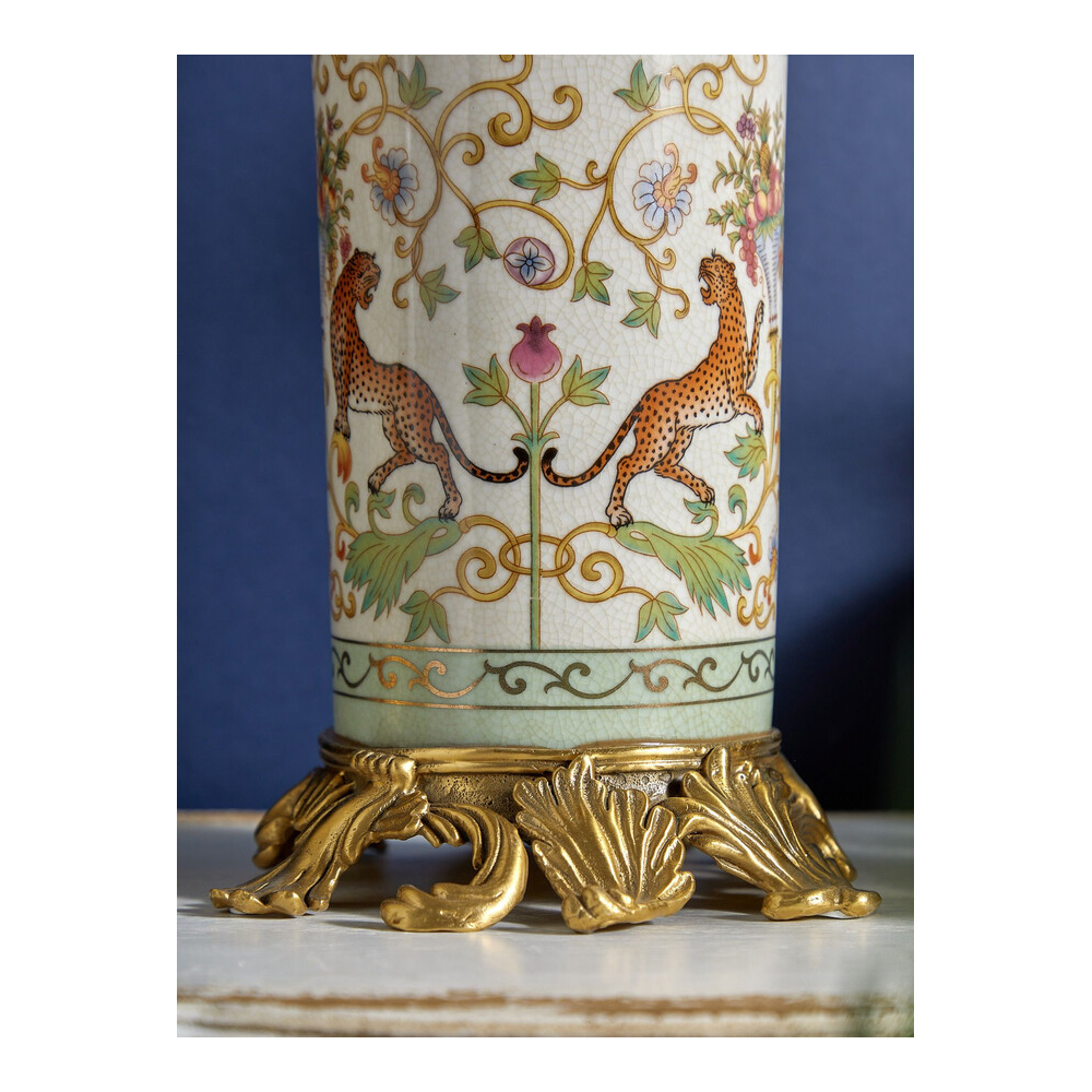 Ваза высокая из фарфора на бронзовом основании Turquoise Blooming Garden