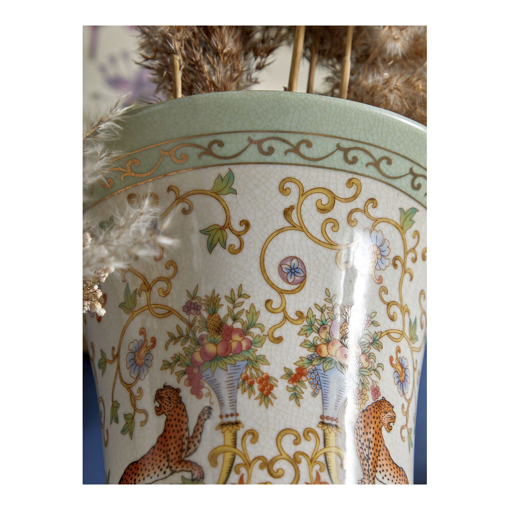 Ваза высокая из фарфора на бронзовом основании Turquoise Blooming Garden