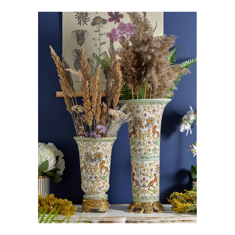 Ваза высокая из фарфора на бронзовом основании Turquoise Blooming Garden