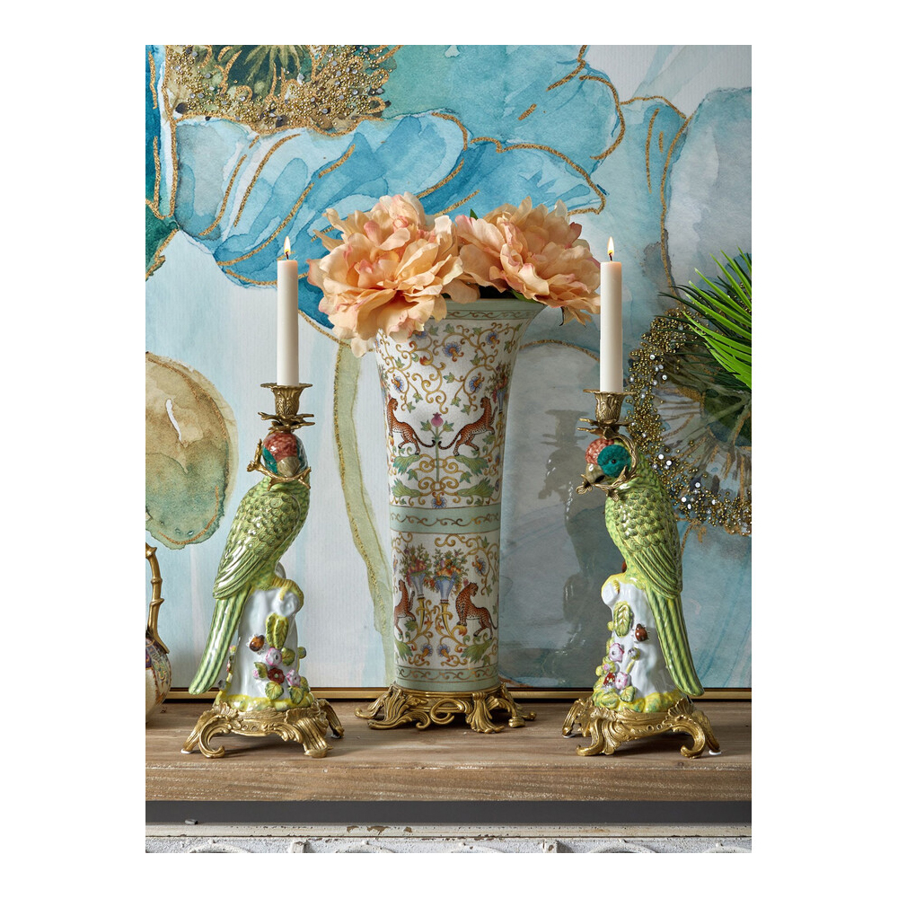 Ваза высокая из фарфора на бронзовом основании Turquoise Blooming Garden