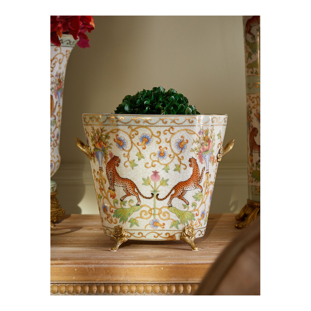 Кашпо с растительным и животным орнаментом на бронзовых ножках Turquoise Blooming Garden