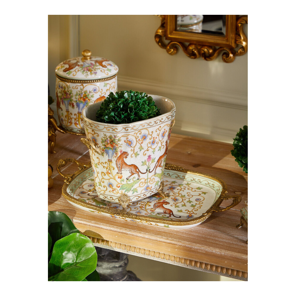 Кашпо с растительным и животным орнаментом на бронзовых ножках Turquoise Blooming Garden