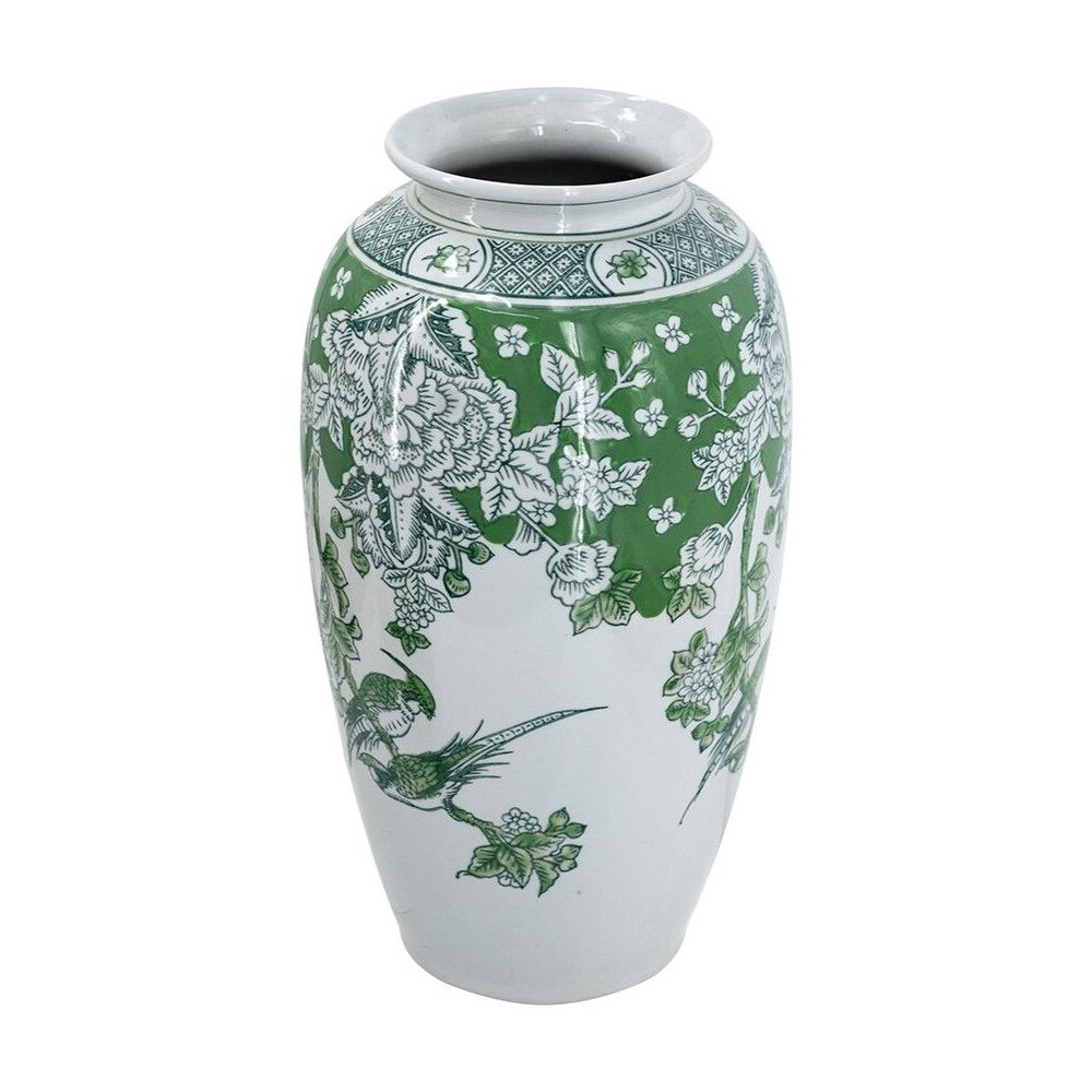 Ваза высокая с зелеными цветочными и птичьими мотивами Vase Inspired by Nature