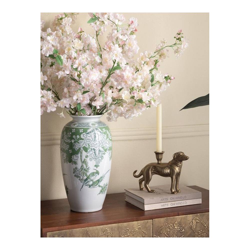 Ваза высокая с зелеными цветочными и птичьими мотивами Vase Inspired by Nature