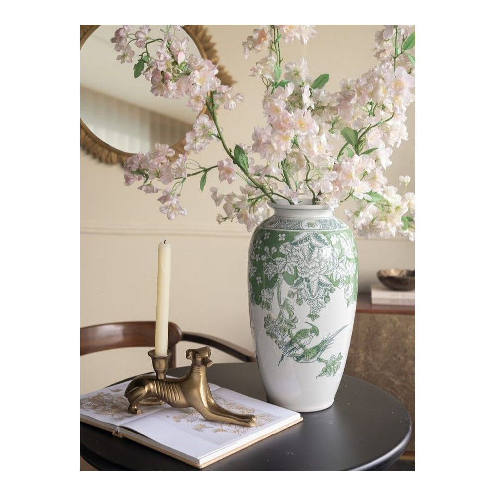 Ваза высокая с зелеными цветочными и птичьими мотивами Vase Inspired by Nature