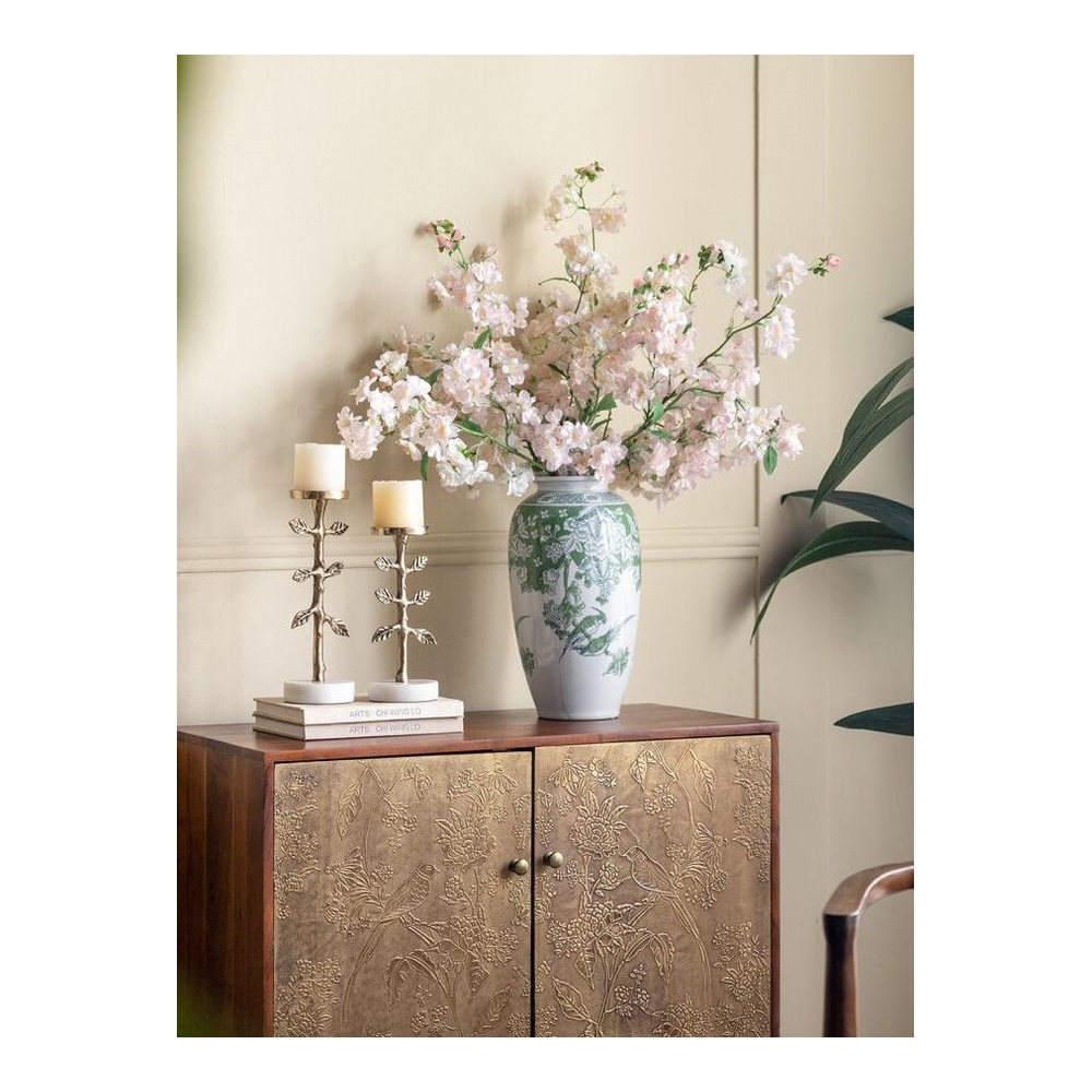 Ваза высокая с зелеными цветочными и птичьими мотивами Vase Inspired by Nature