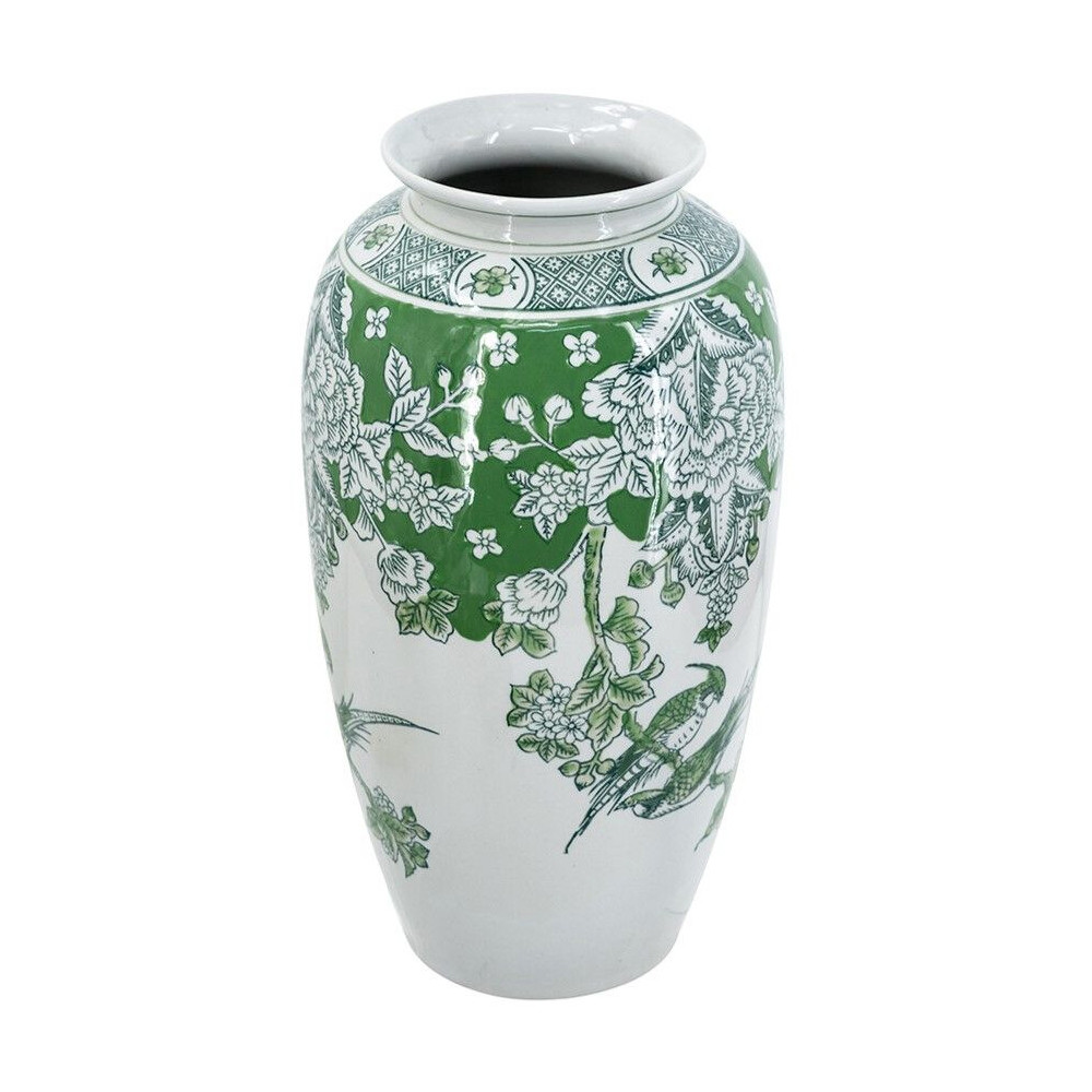 Ваза высокая с зелеными цветочными и птичьими мотивами Vase Inspired by Nature