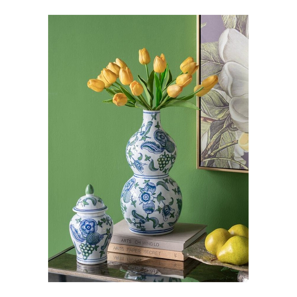 Ваза фигурная с сине-зелеными узорами распустившихся цветов Blossoming Spring