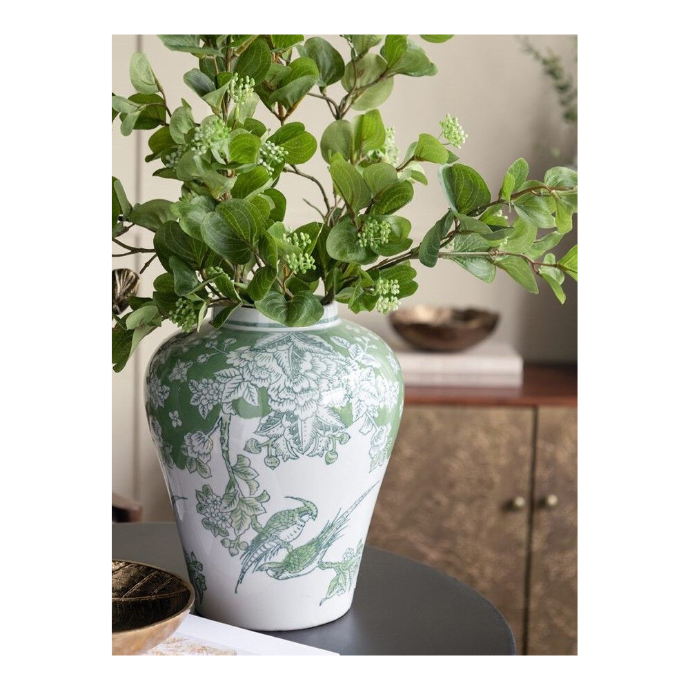 Ваза с зелеными цветочными и птичьими мотивами Vase Inspired by Nature