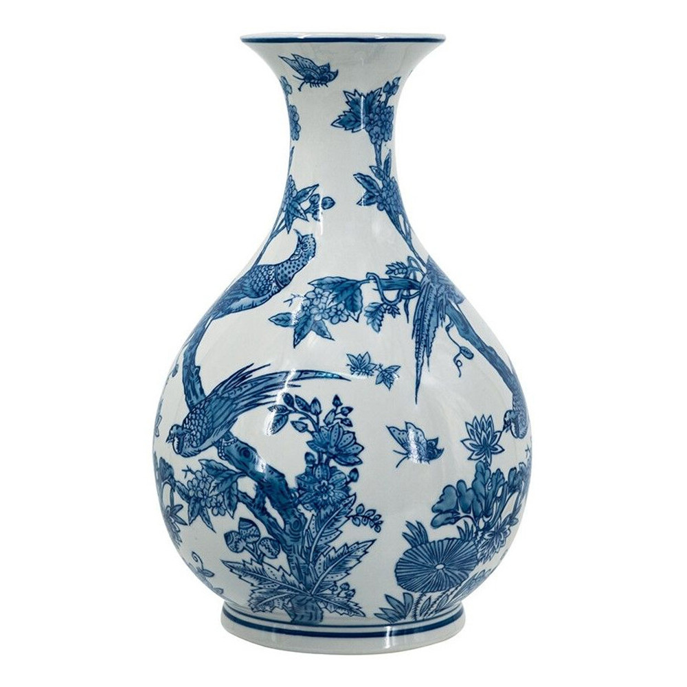 Ваза с мотивами цветущего сада с попугаями Blue Vase Inspired by Nature