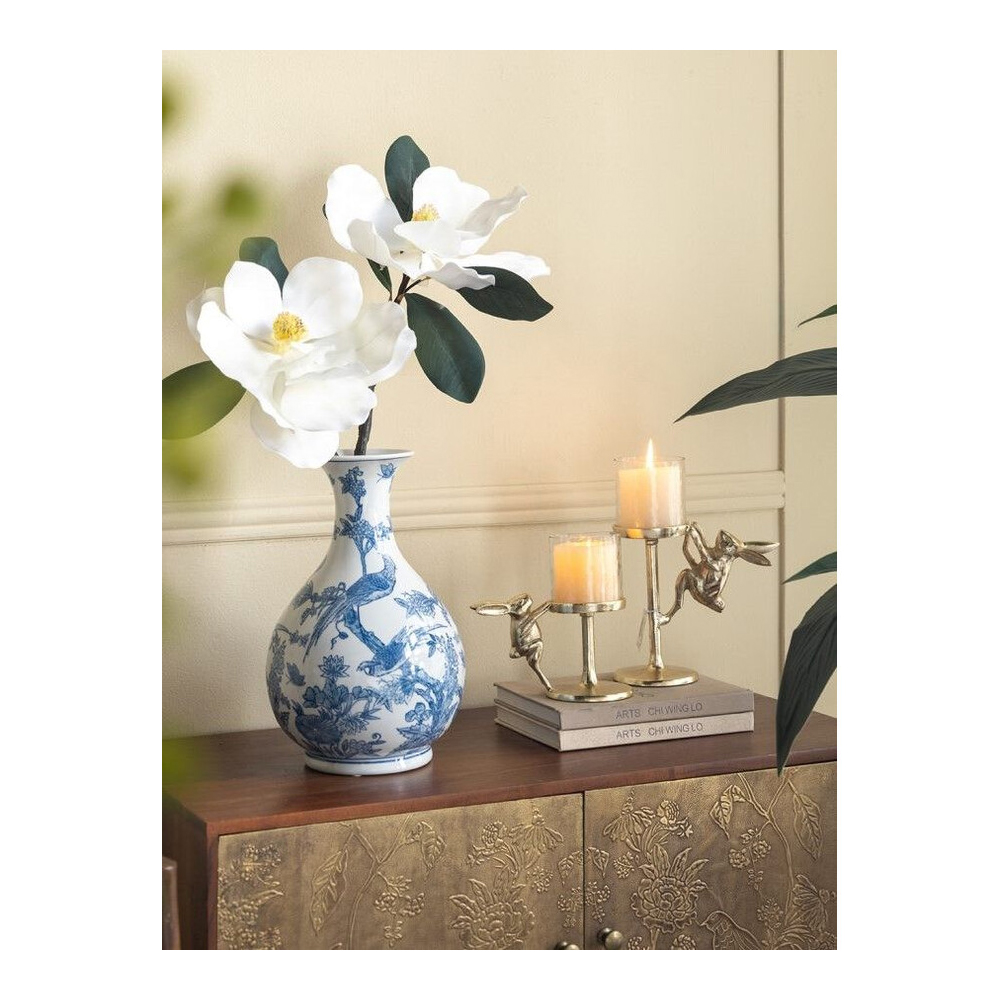 Ваза с мотивами цветущего сада с попугаями Blue Vase Inspired by Nature