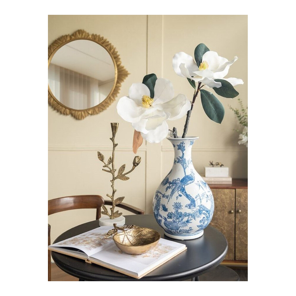 Ваза с мотивами цветущего сада с попугаями Blue Vase Inspired by Nature