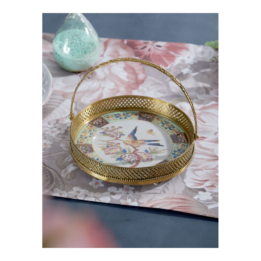 Блюдо фарфоровое с бронзовой ручкой Paradise Dish with Handle