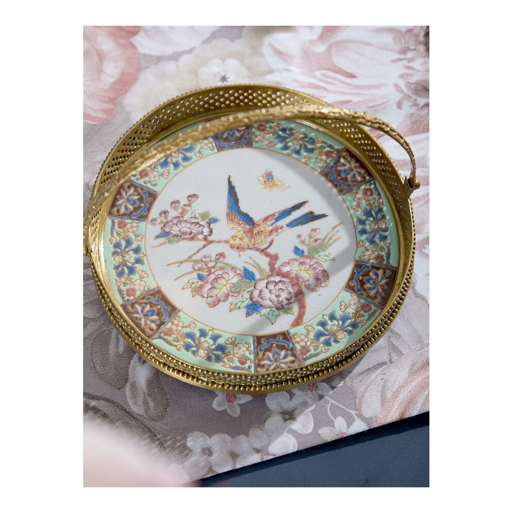 Блюдо фарфоровое с бронзовой ручкой Paradise Dish with Handle
