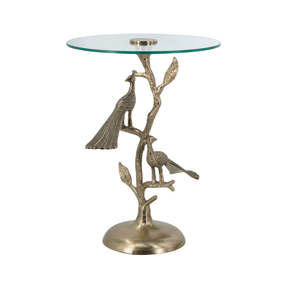 Столик с круглой стеклянной столешницей и корпусом в виде двух павлинов на ветке Table Two Peacocks