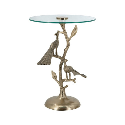 Столик с круглой стеклянной столешницей и корпусом в виде двух павлинов на ветке Table Two Peacocks