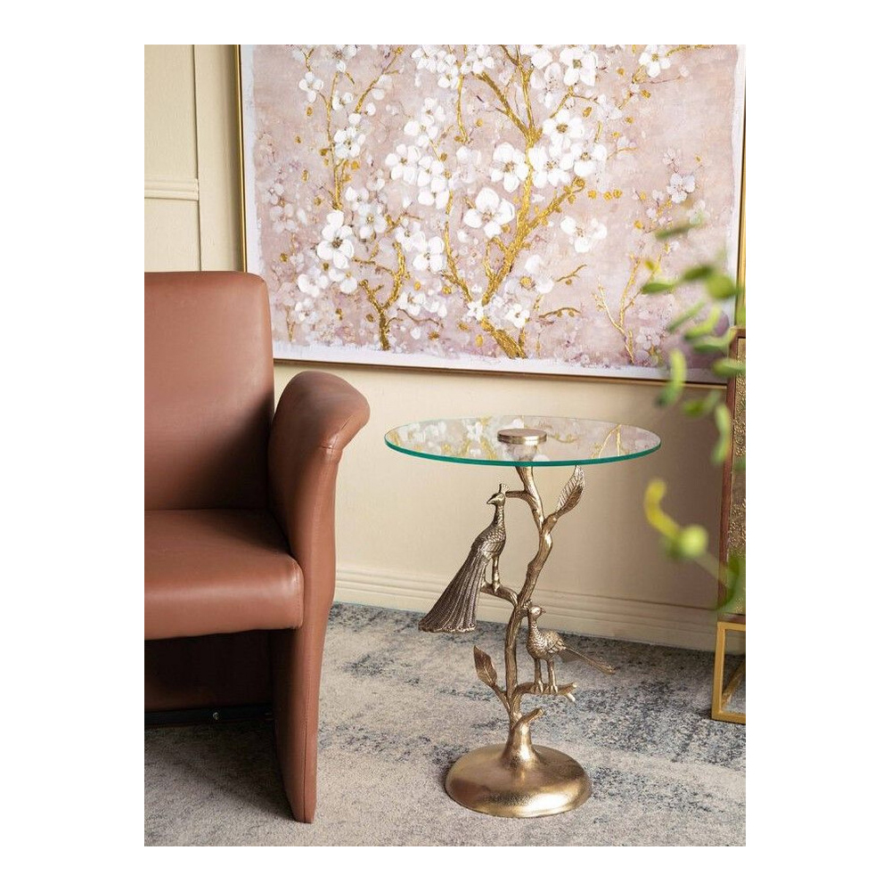 Столик с круглой стеклянной столешницей и корпусом в виде двух павлинов на ветке Table Two Peacocks