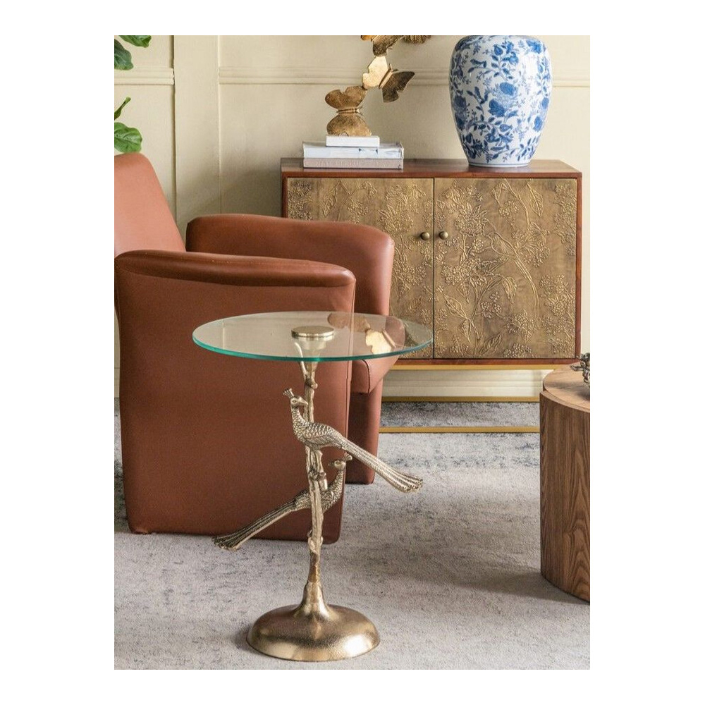 Столик с круглой стеклянной столешницей и корпусом в виде двух павлинов на ветке Table Two Peacocks