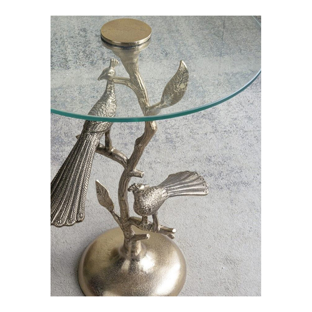 Столик с круглой стеклянной столешницей и корпусом в виде двух павлинов на ветке Table Two Peacocks