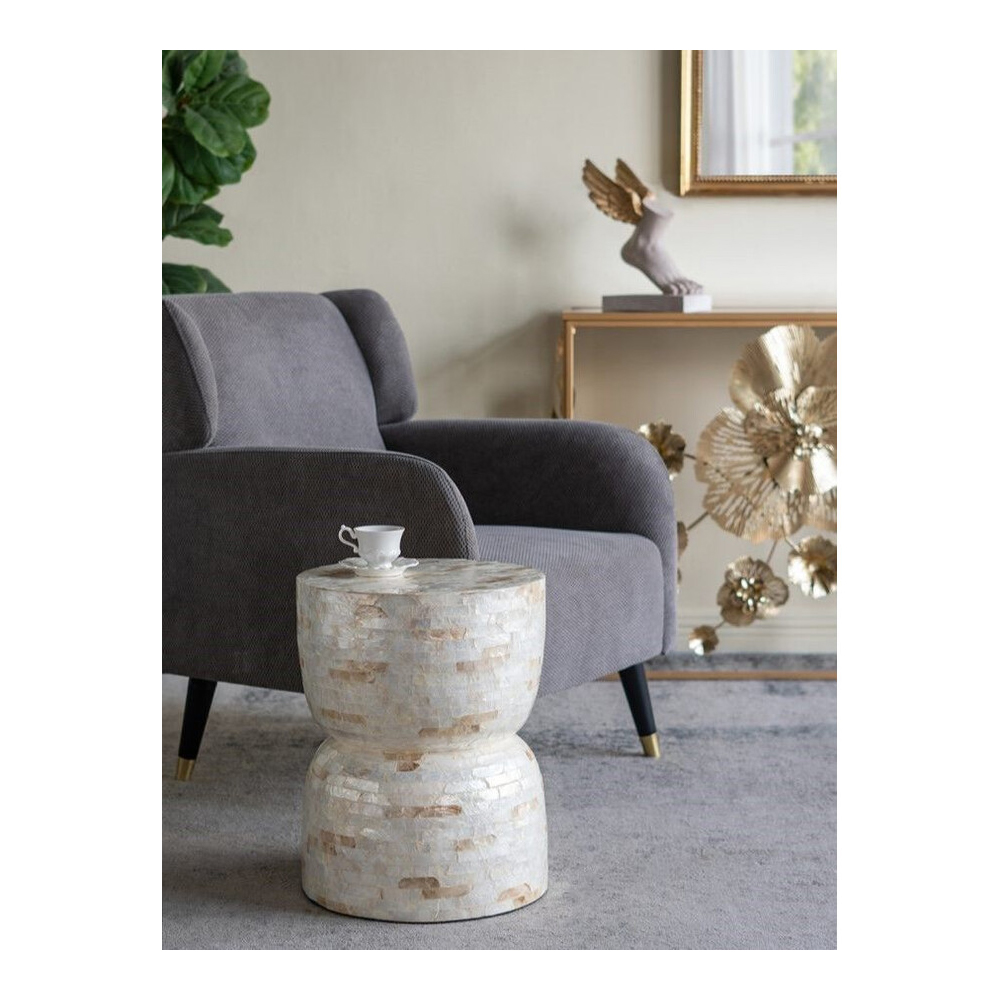 Приставной столик с мозаичным рисунком из раковин устриц Bone Inlay