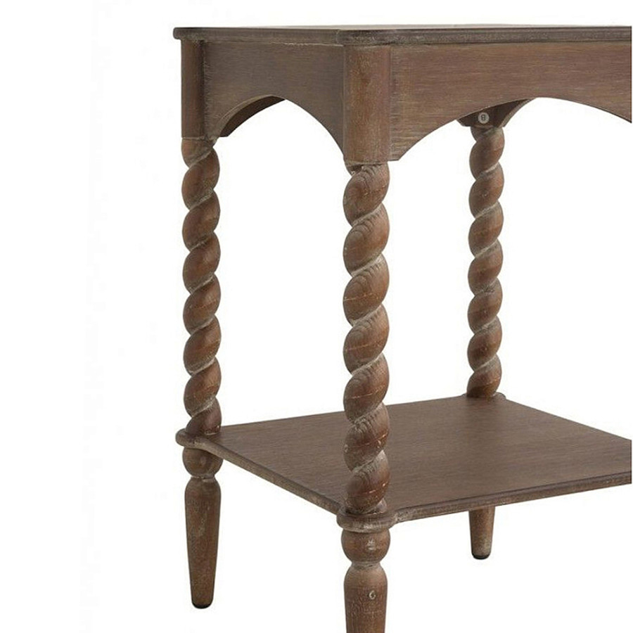 Приставной столик деревянный с резными ножками и нижней полкой Vintage Side Table Brown Wood