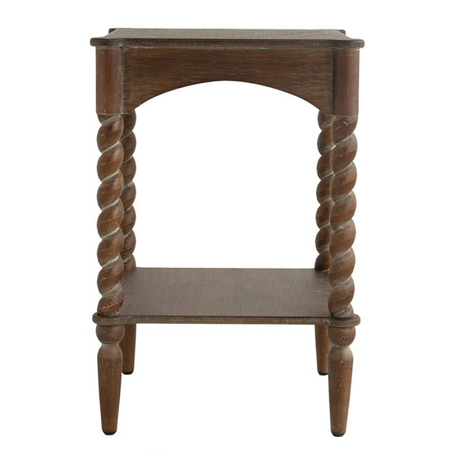 Приставной столик деревянный с резными ножками и нижней полкой Vintage Side Table Brown Wood