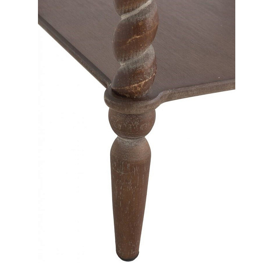Приставной столик деревянный с резными ножками и нижней полкой Vintage Side Table Brown Wood