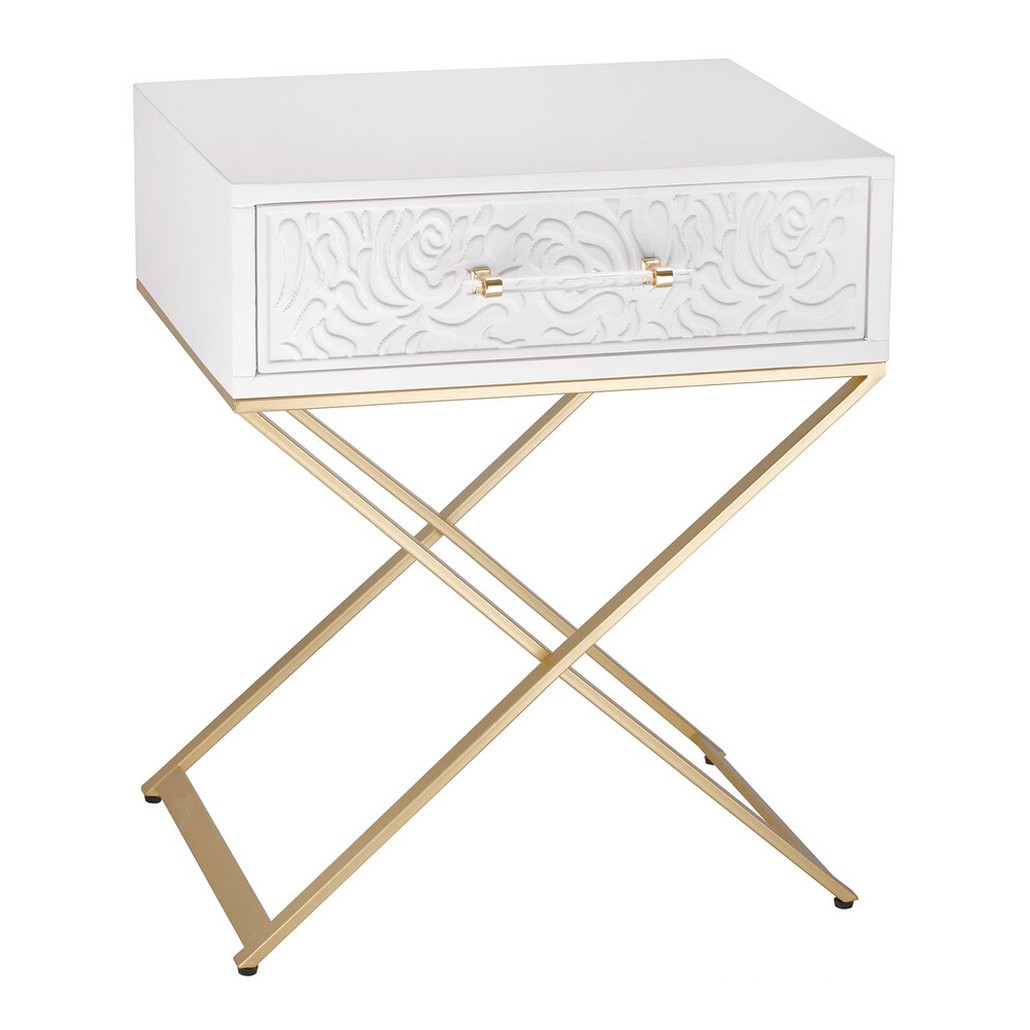 Приставной столик с выдвижным ящиком White Table Carved Pattern
