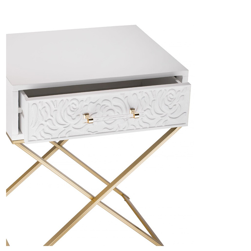 Приставной столик с выдвижным ящиком White Table Carved Pattern